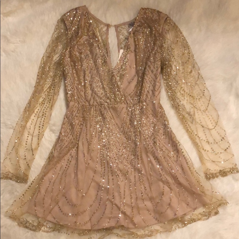 Champange/Gold Glitter Party Dress
